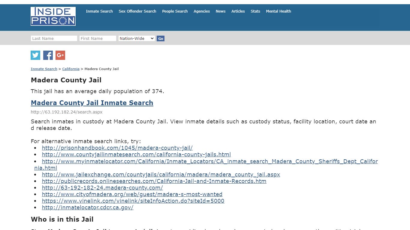 Madera County Jail - California - Inmate Search - Inside Prison